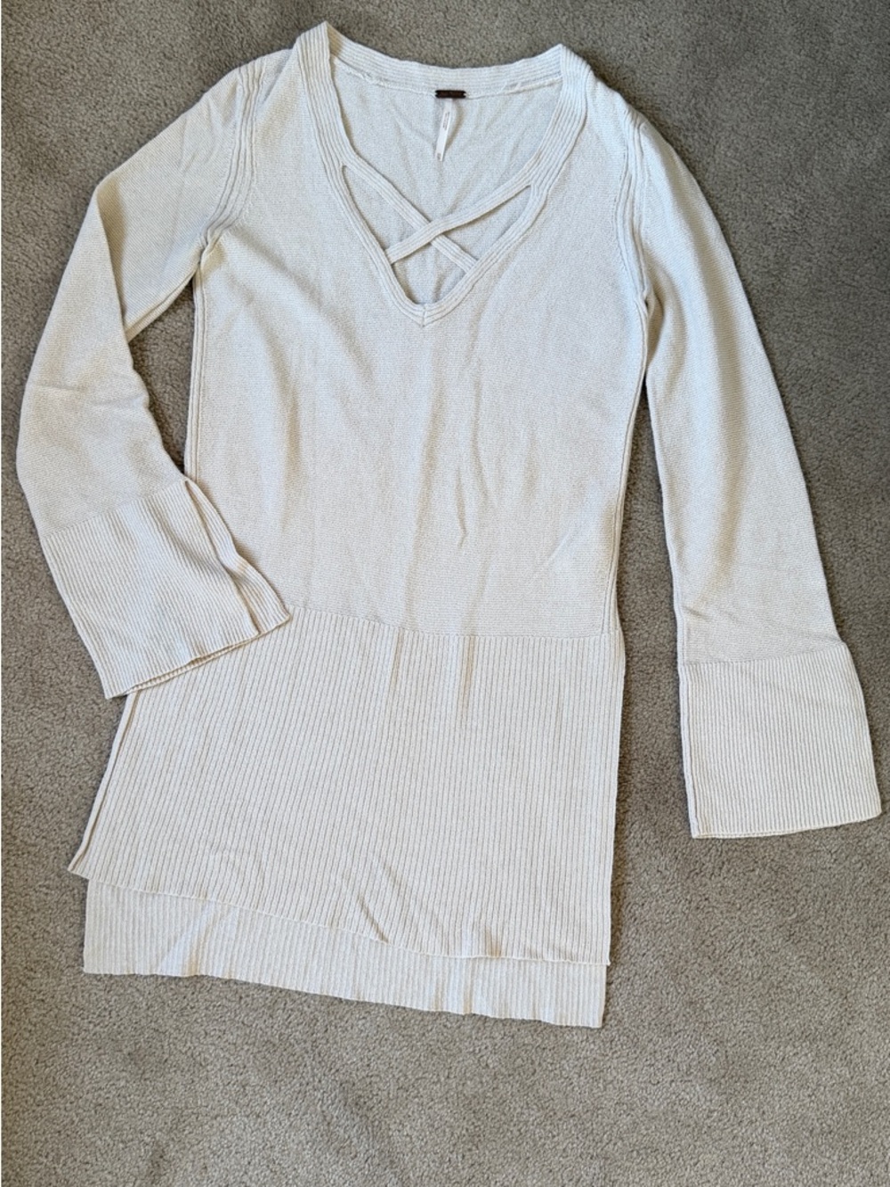 Free People Cream Knit V-Neck Crossfront Tunic